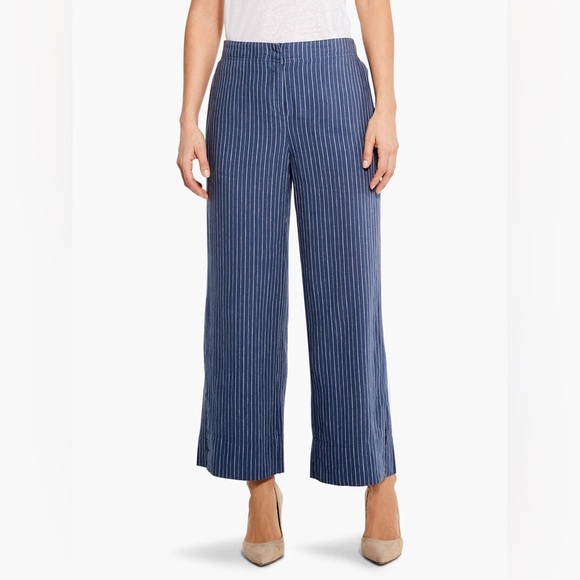Nic + Zoe CENTRAL PARK WIDE-LEG ANKLE PANT Linen Striped Size 2 Blue - Picture 1 of 15